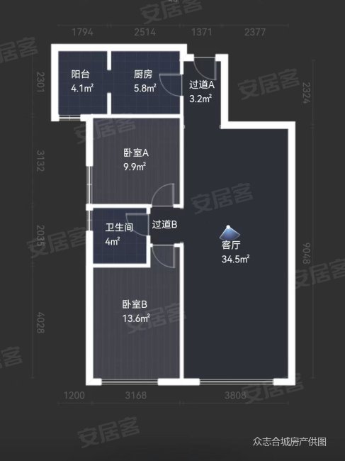 曲江千林郡2室2厅1卫81.11㎡西南135万