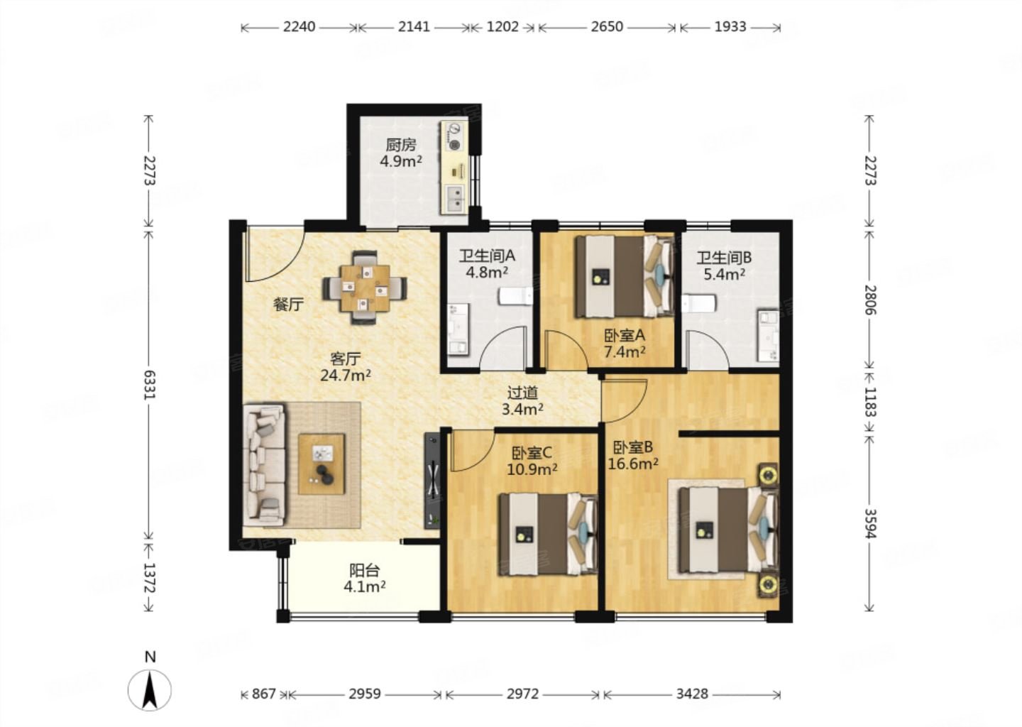 绿城新兴玉园南北通透双卫生间产权清晰精装修楼层好