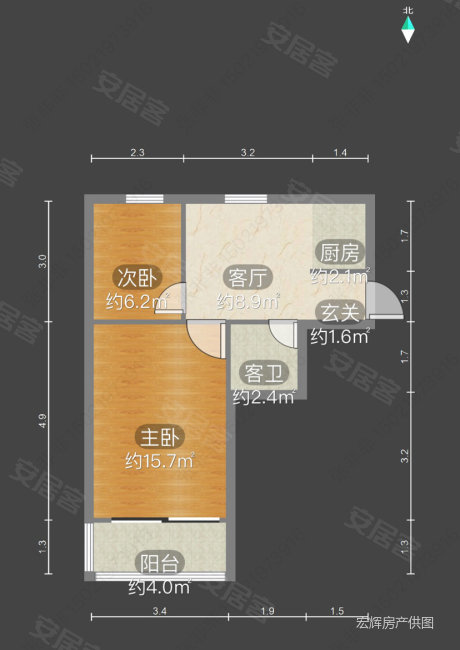 东南三村2室1厅1卫49.9㎡南北187万