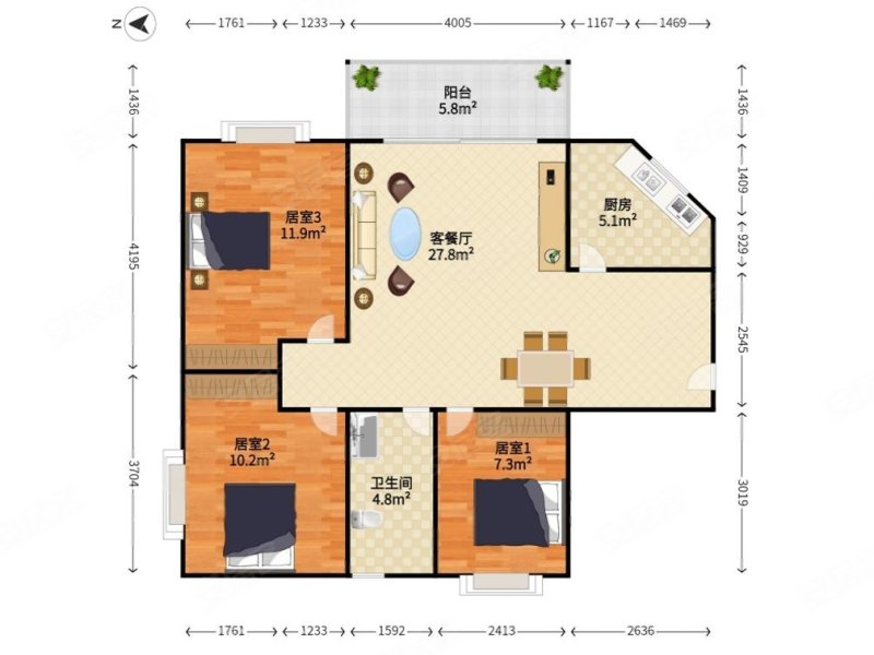 前海花园3室2厅1卫84㎡南755万