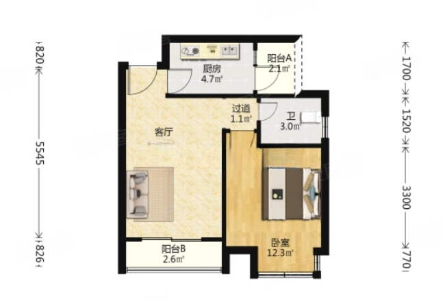 上河郡1室1厅1卫59.5㎡南北27万