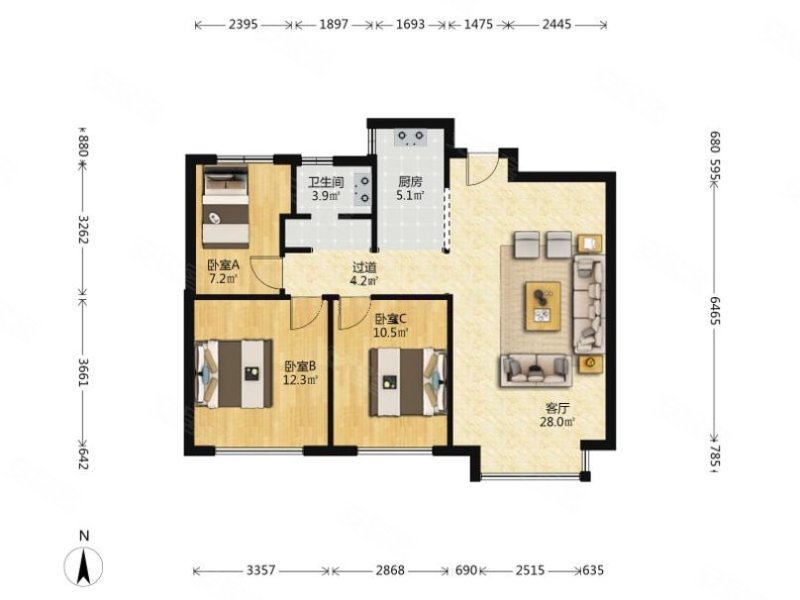 天房崇德园 3室2厅 102ping新装修 没住过人出国