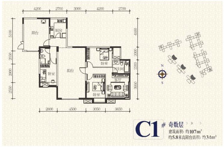 万科金域蓝湾4室2厅2卫107㎡东360万