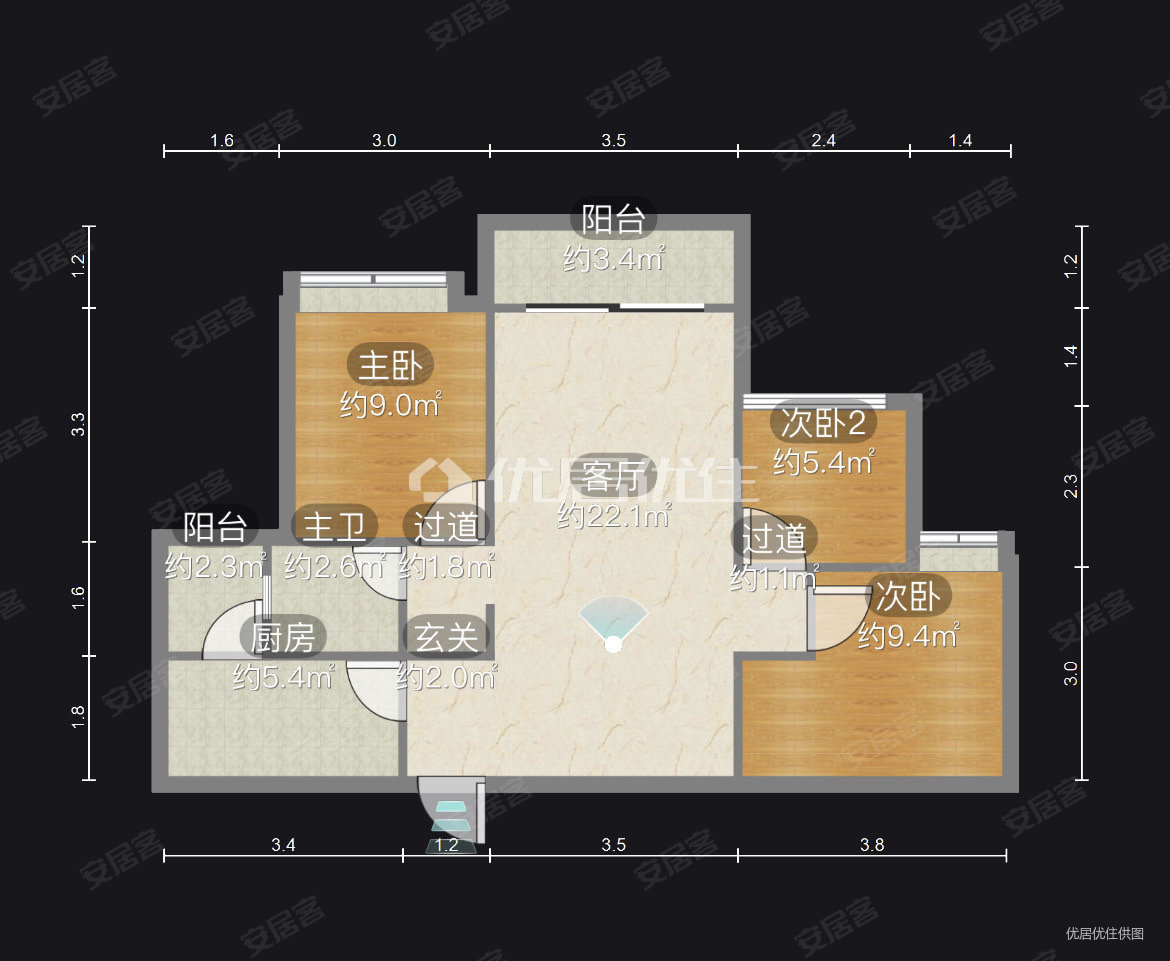 富力城天禧3室2厅1卫83㎡南86万