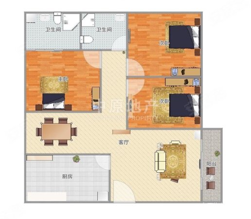 中信新天地3室2厅2卫98.03㎡南北180万