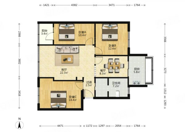 云南机设公司职工宿舍3室2厅1卫80㎡南北75万