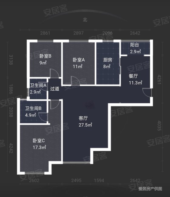 金辉天鹅湾3室2厅2卫102.88㎡南北168万