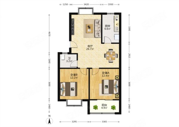 船总725所家属院2室2厅1卫80㎡南北63万