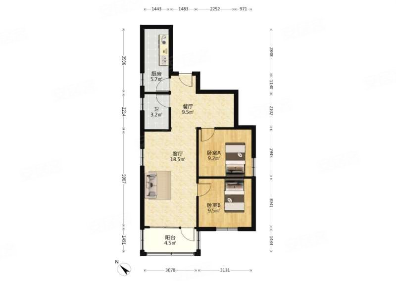 侨源山庄2室2厅1卫75㎡南255万