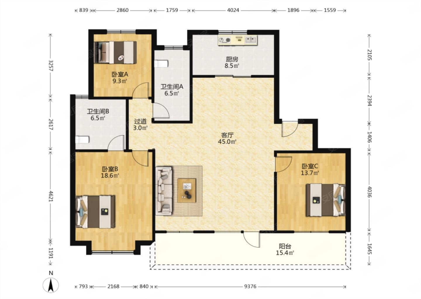 大溪谷前排155大平层双南卧元宝全明户型精装未住