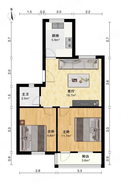 铁西四里小区2室1厅1卫63㎡南北32万