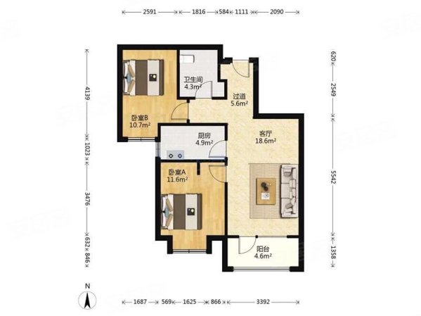 万科生态城观澜2室2厅1卫82.02㎡南200万