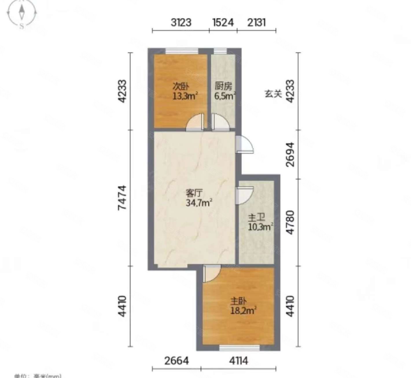 魏都新城E区2室1厅1卫83㎡南32万