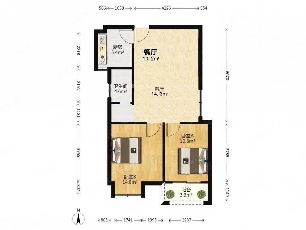 滨湖竹园2室1厅1卫60㎡南北77万