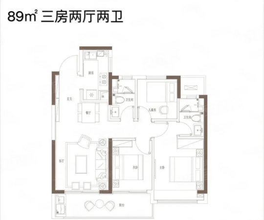 江悦润府(A区)3室2厅2卫89.53㎡南北200万