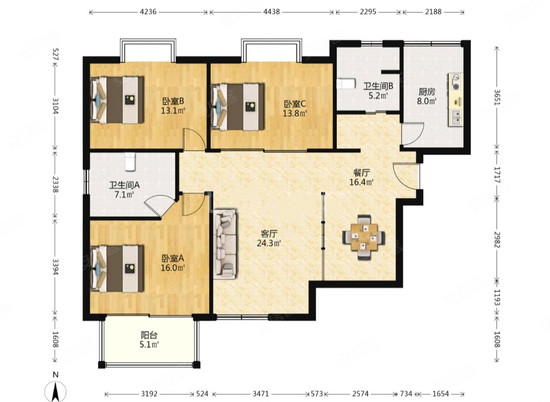 愚园公馆3室2厅2卫142.67㎡南北1701万