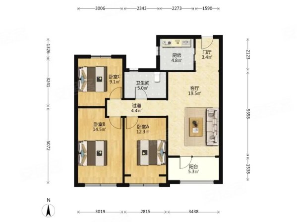 中车四方云汇3室1厅1卫104.23㎡南北260万