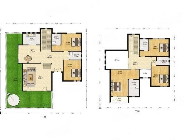 浮烟山中泰城双拼别墅 地上两层地下一层 总面积260平