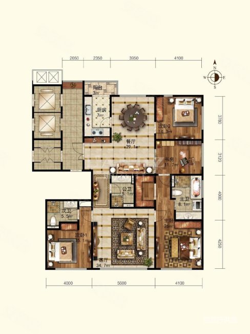 红玺台4室3厅3卫225㎡东3500万