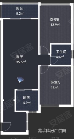 盛世龙城2室2厅1卫90㎡南北89万