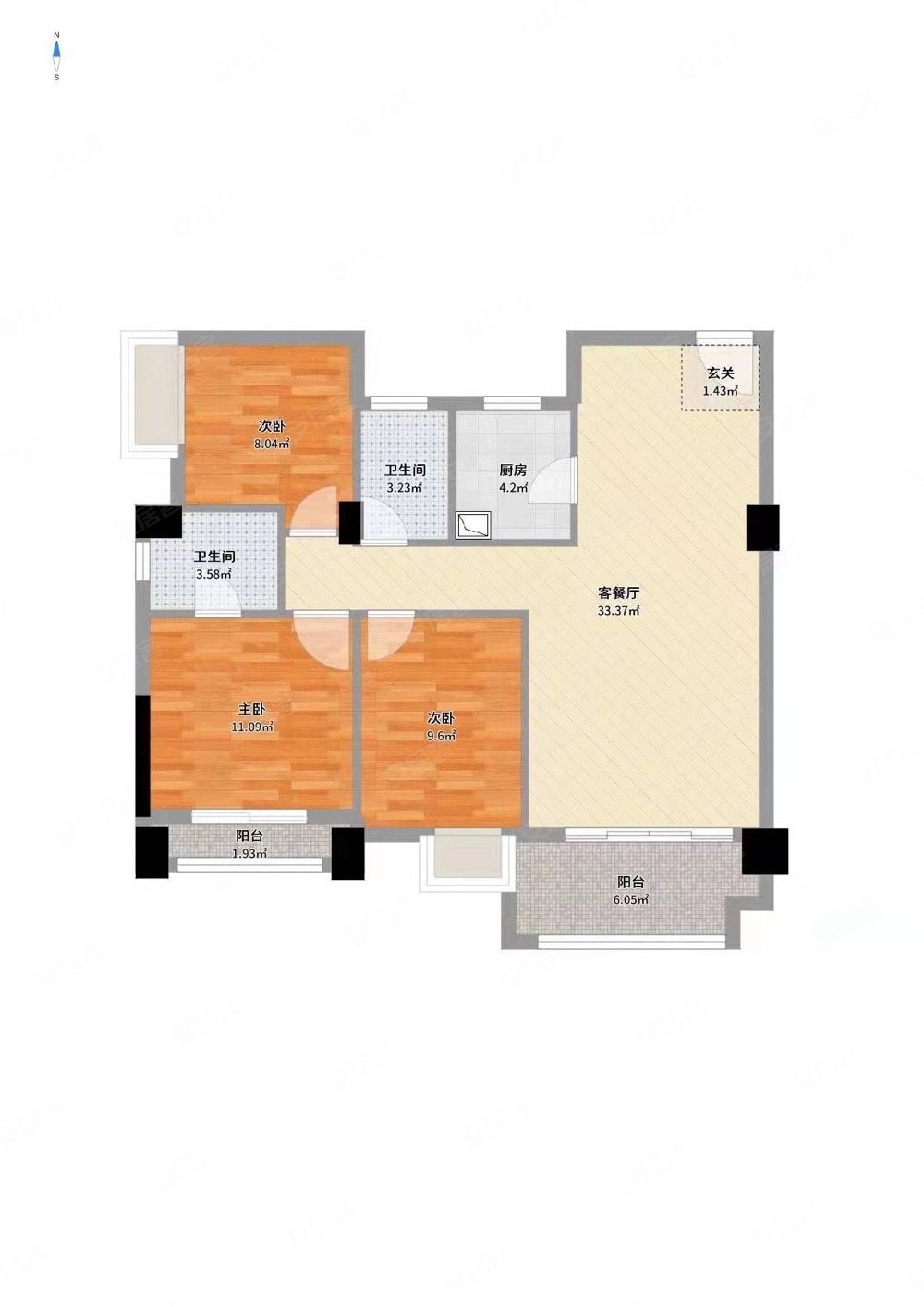 亿利城三期88平方电梯高层三房两卫精装143万