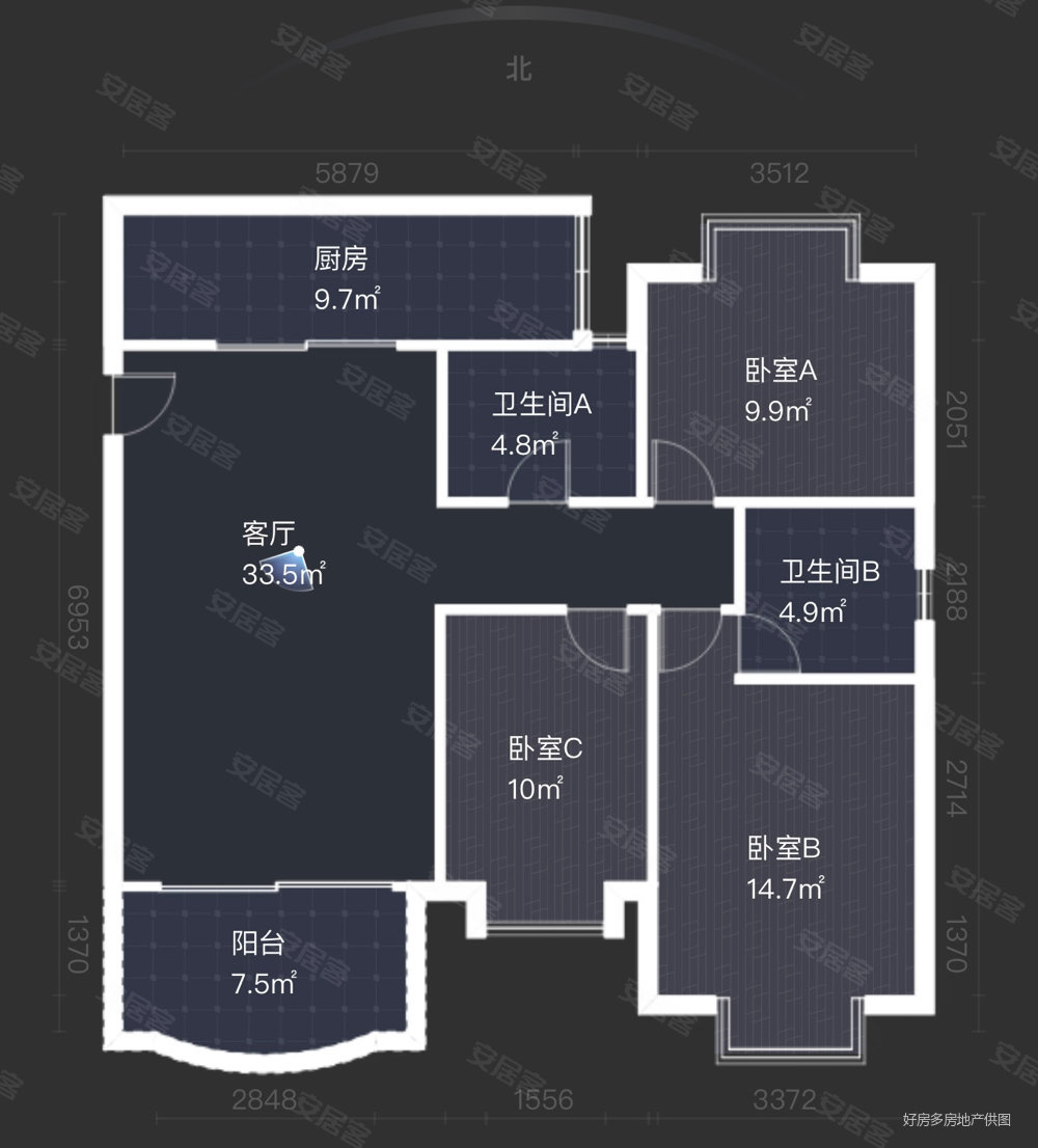 银海嘉怡花园3室2厅2卫109.35㎡南北98万