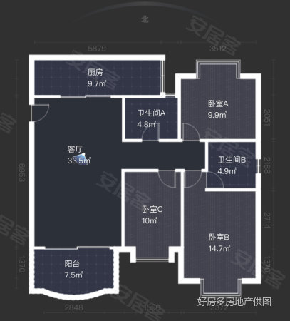 银海嘉怡花园3室2厅2卫109.35㎡南北98万