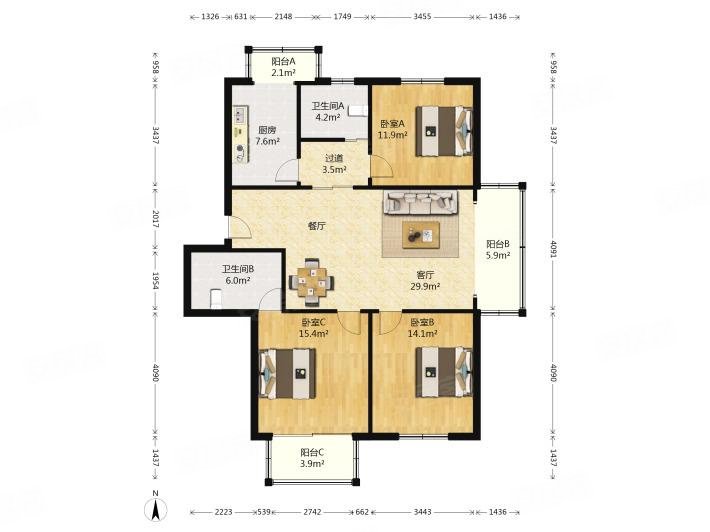 通宇林景雅园二手房,230万,3室2厅,2卫,115.27平米-南京安居客