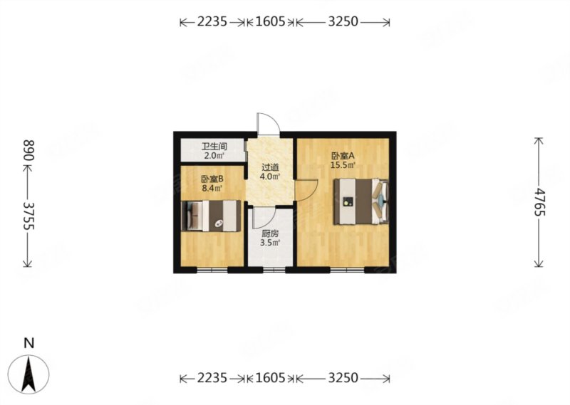 清源楼2室1厅1卫32㎡南北49万