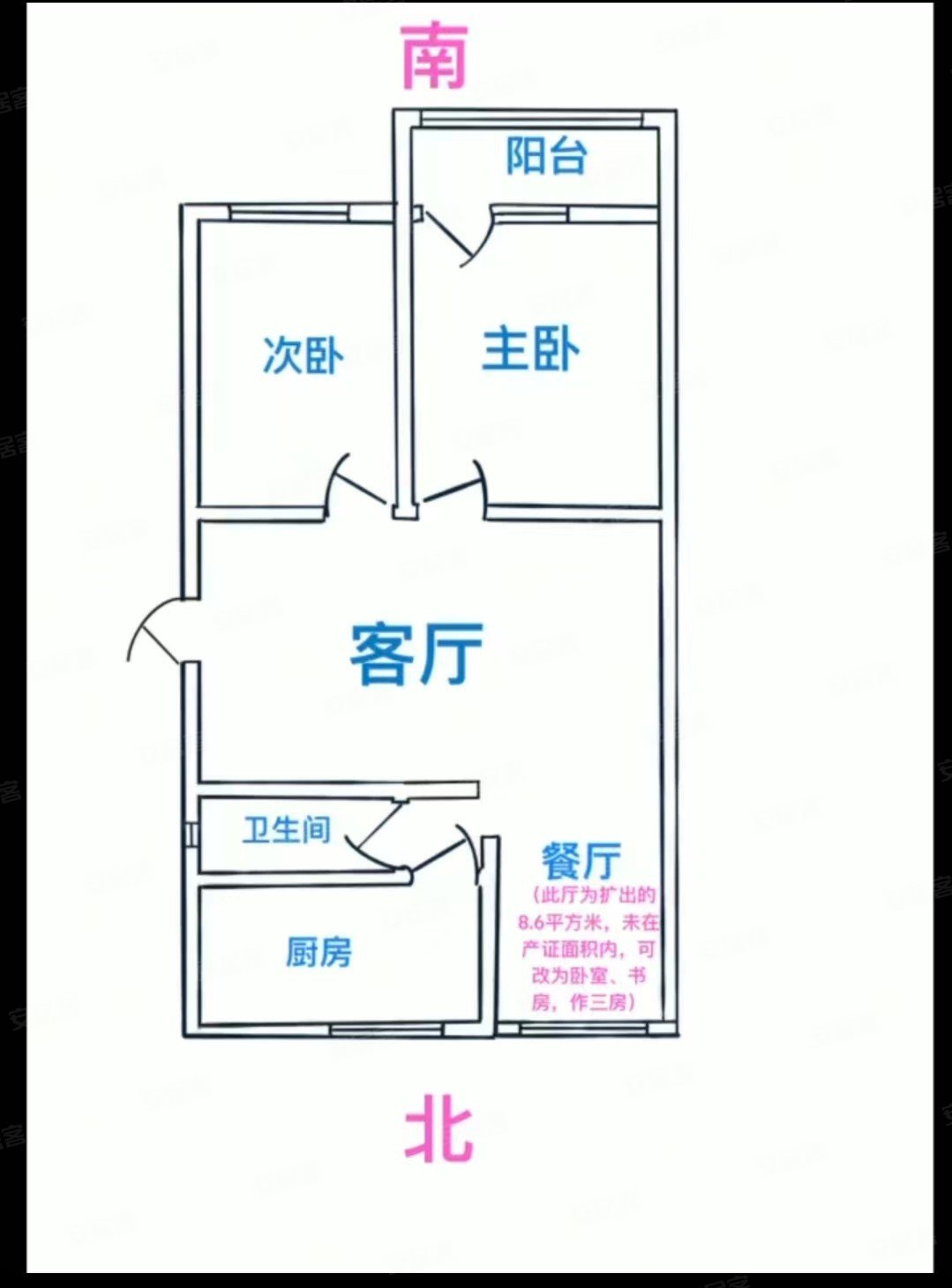 金马中学宿舍2室2厅1卫54.59㎡南北55万