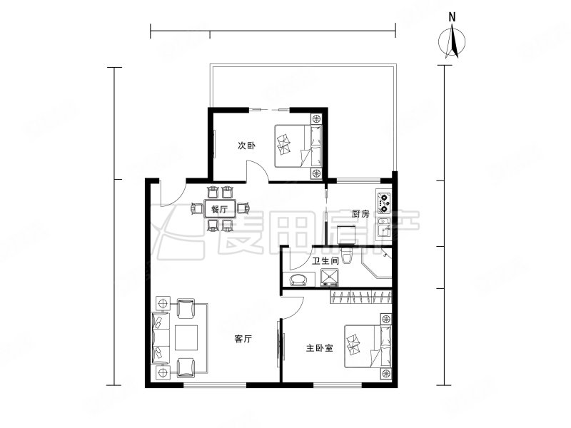 枫丹丽舍2室1厅1卫98.76㎡南北668万