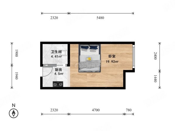 新城时代广场1室0厅1卫44.64㎡东78万