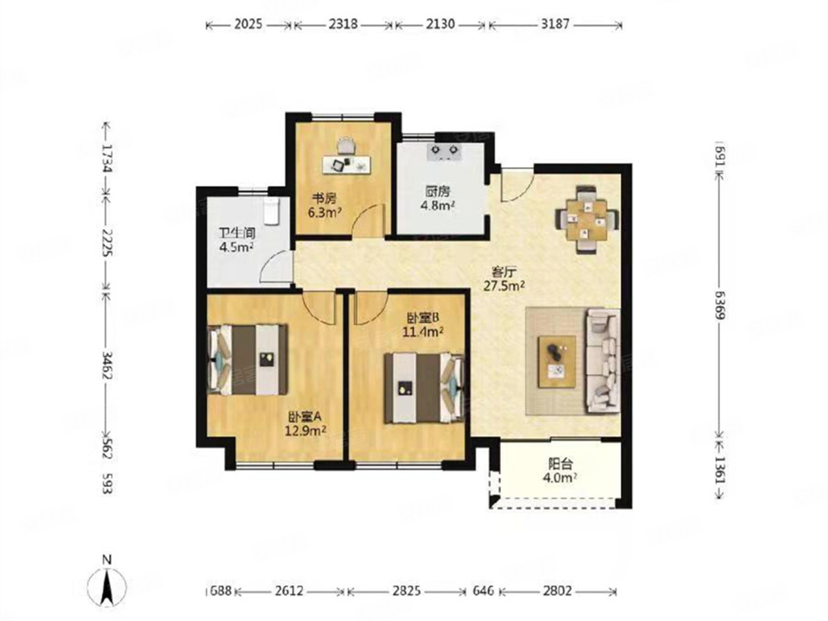 皖江壹号院3室2厅2卫112.05㎡南北160万