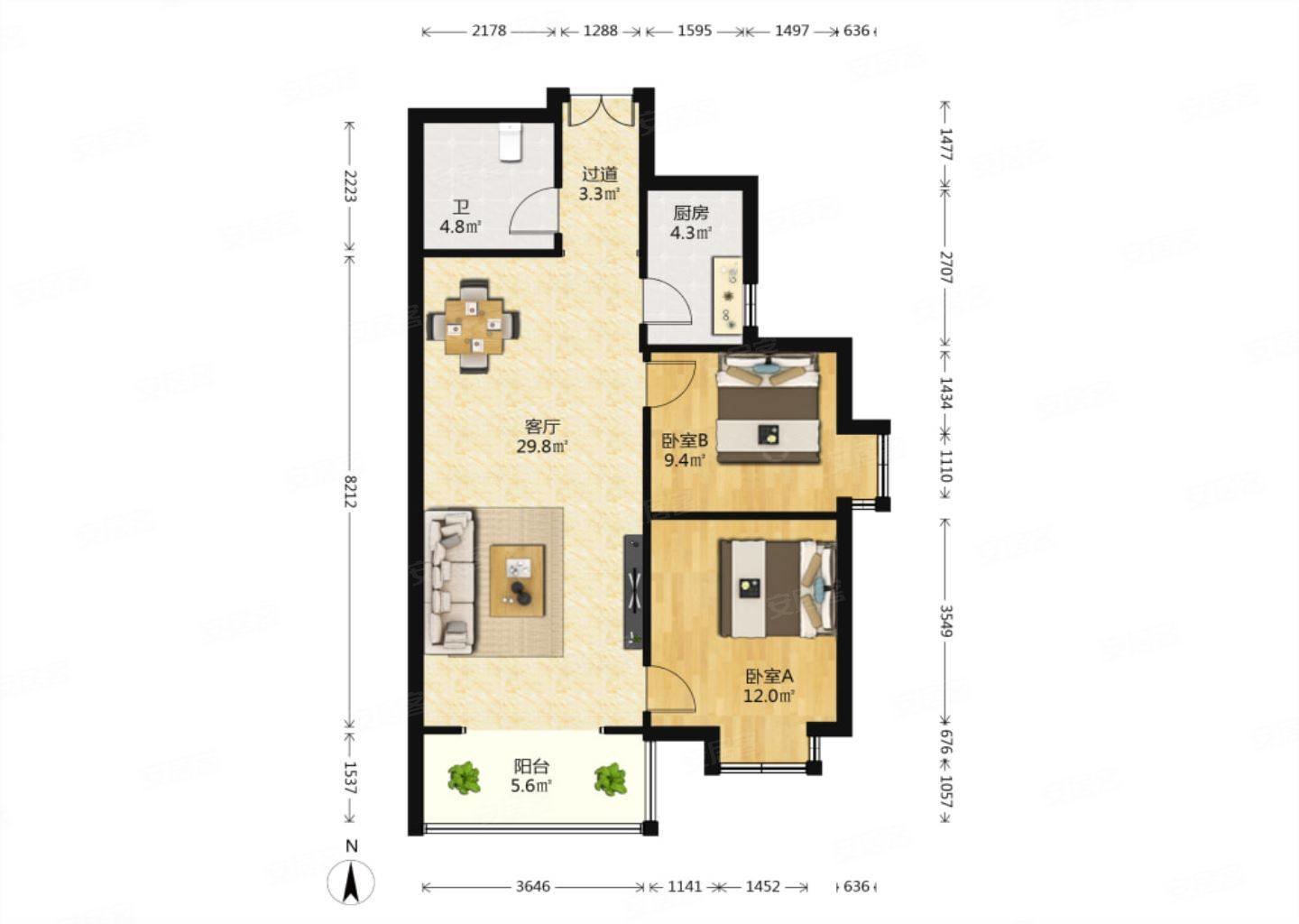 瑞城d区2室2厅1卫93