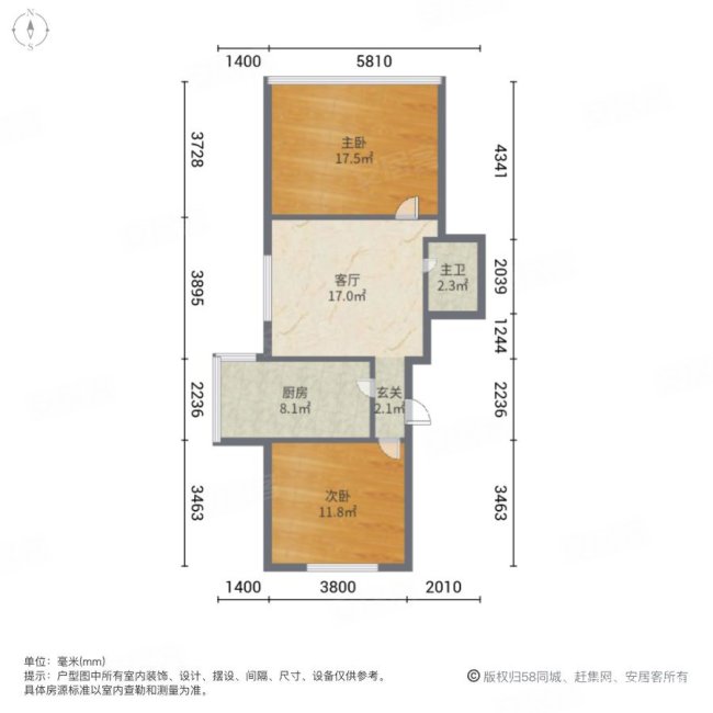 升平路小区2室1厅1卫76㎡南北108万