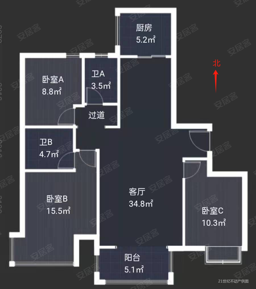 万达住宅A区3室2厅2卫122㎡南209万