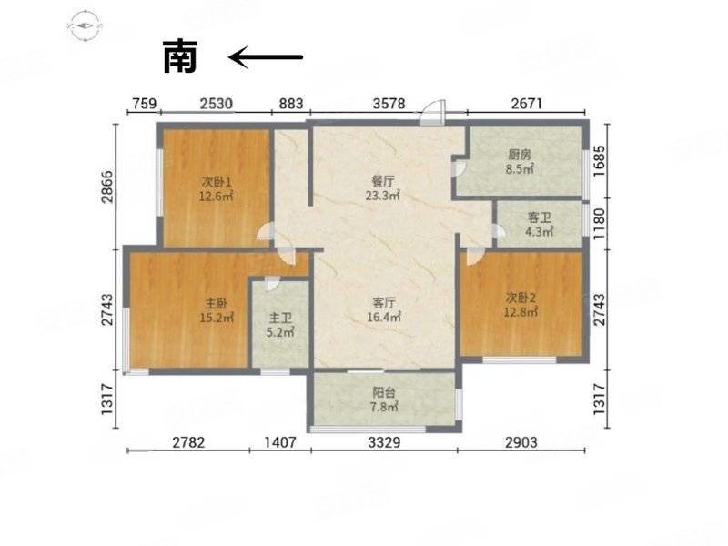 绿地世纪城3室2厅1卫140㎡南北98万