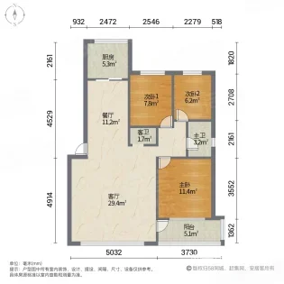 木桥花园3室2厅1卫113㎡南北128万