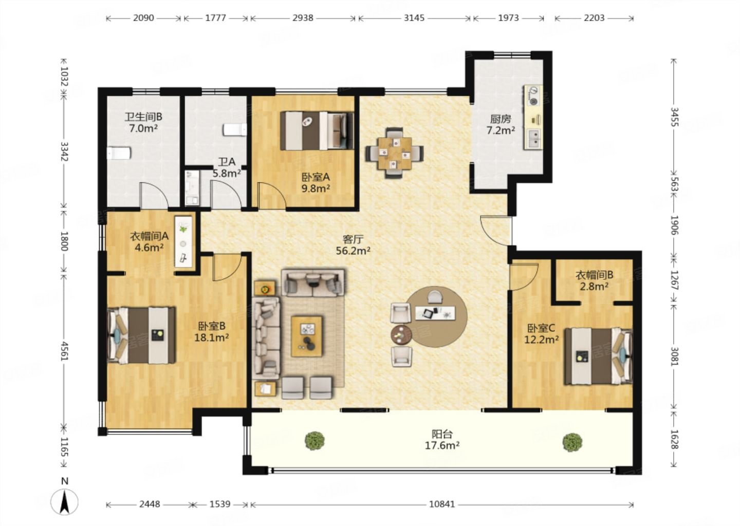 奥正诚园3室2厅2卫170㎡南北309万