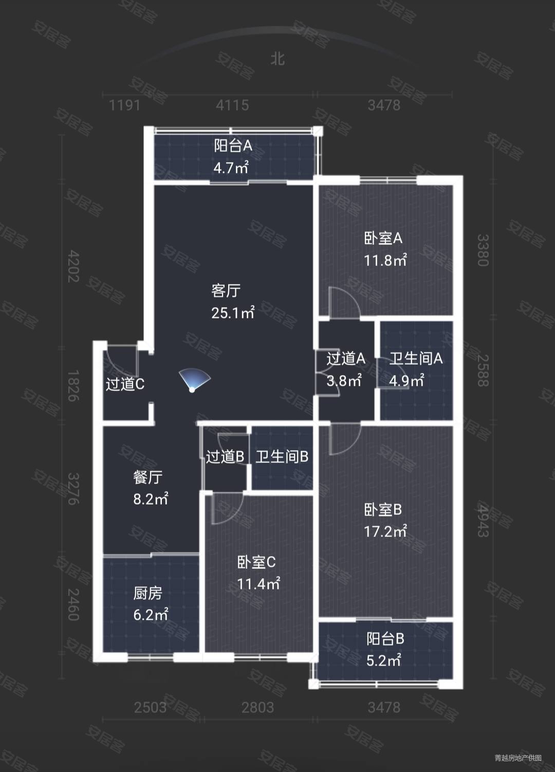 丰登公寓3室2厅2卫129.65㎡南北120万
