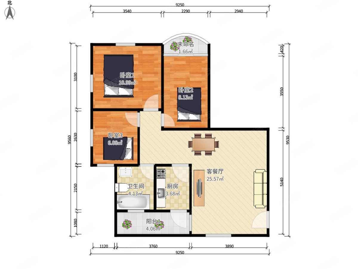 龙珠花园(龙岗)3室2厅1卫76.37㎡南北265万