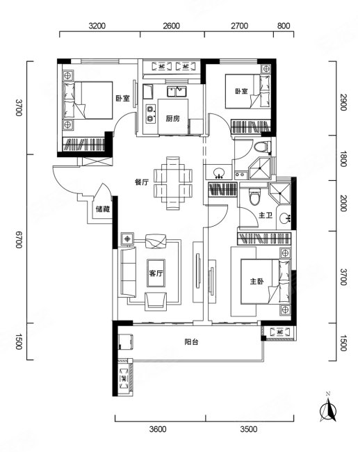 阳光城文澜府3室2厅2卫107.49㎡南北93万