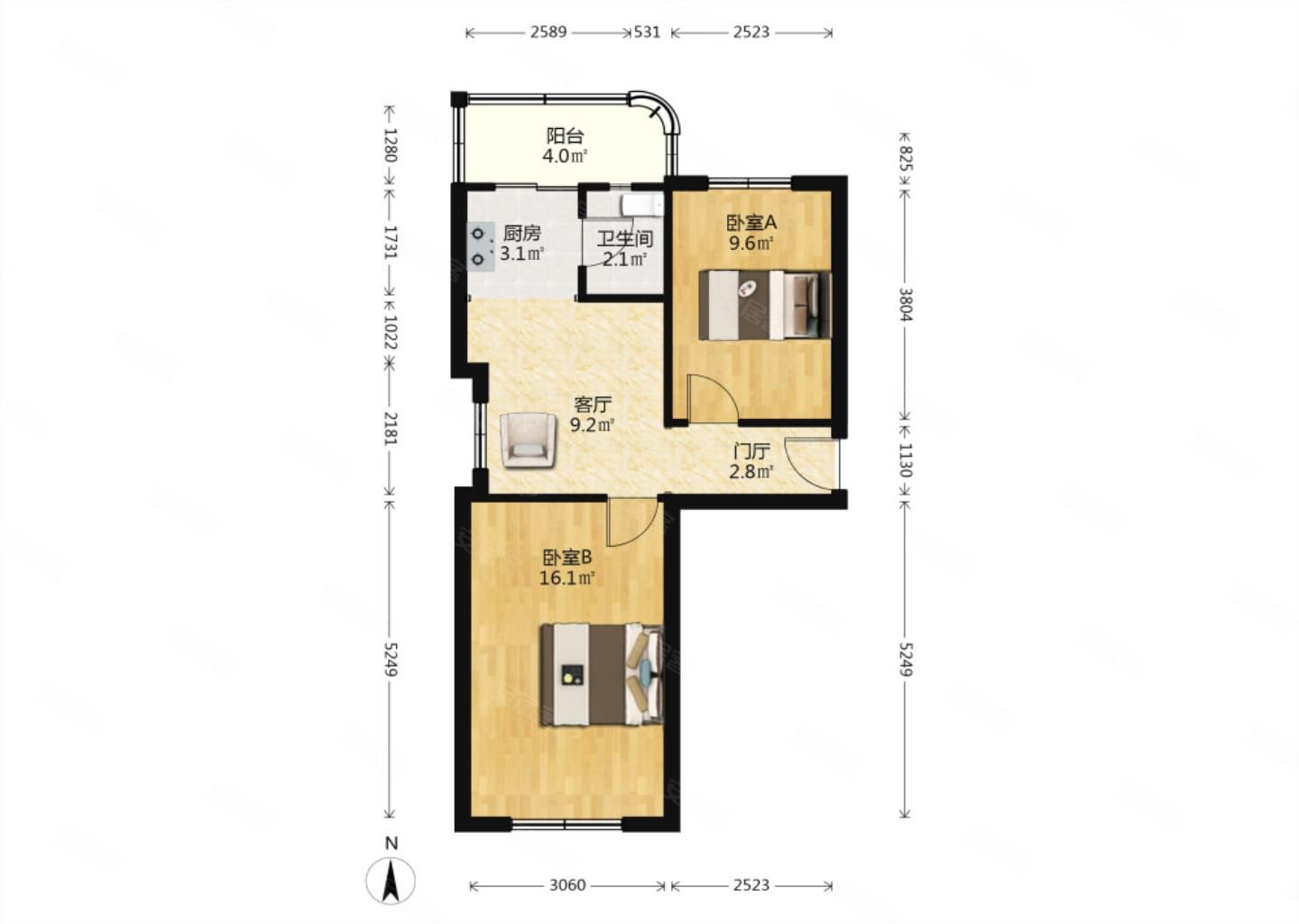 鹤园北里 三楼 两室一厅 过五年可贷款 新星  的