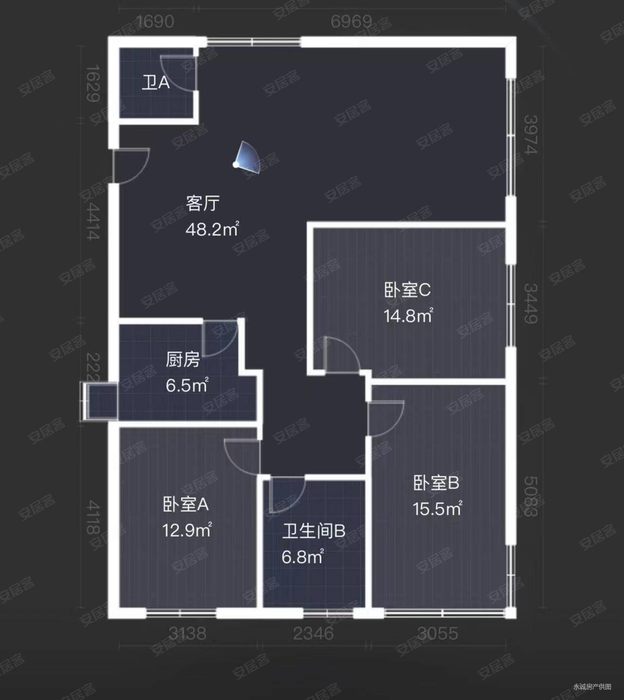 花园广场3室2厅1卫107㎡南北67.8万