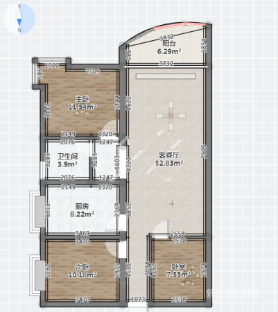 中央丽城3室2厅1卫101.36㎡东南125万