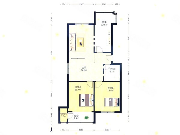 港信小区3室2厅2卫102.54㎡南北148万