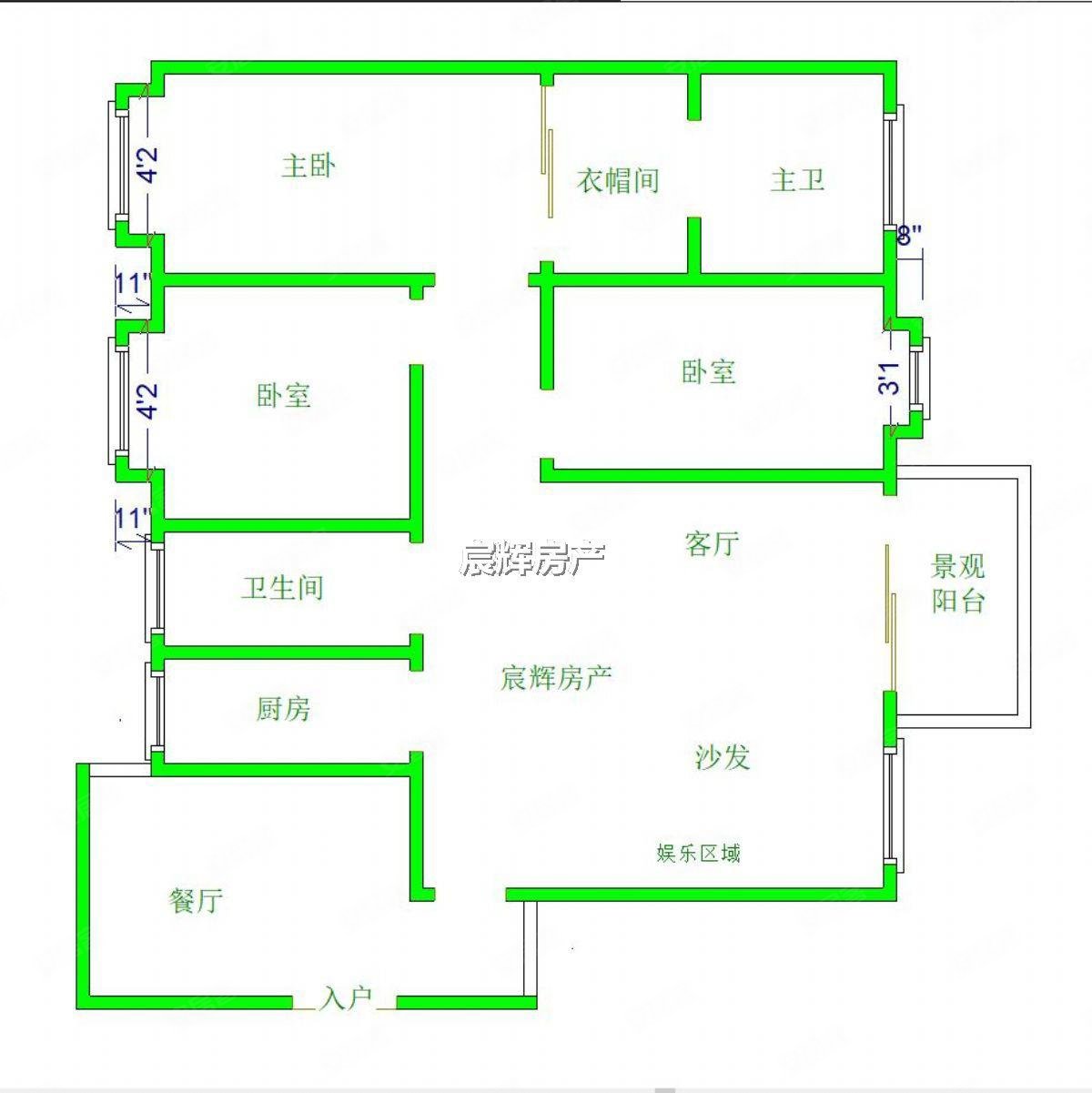 招商花园城3室2厅2卫118㎡南北85万