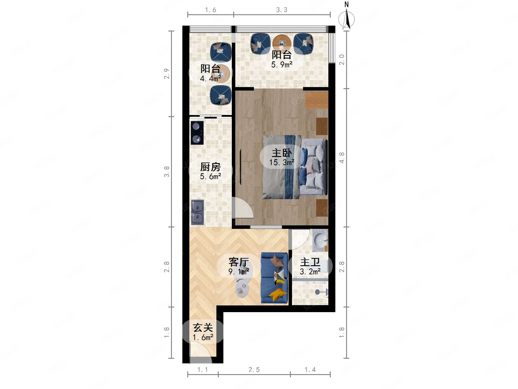红磡公寓精装修拎包入住中间楼层一室一厅私产诚意卖