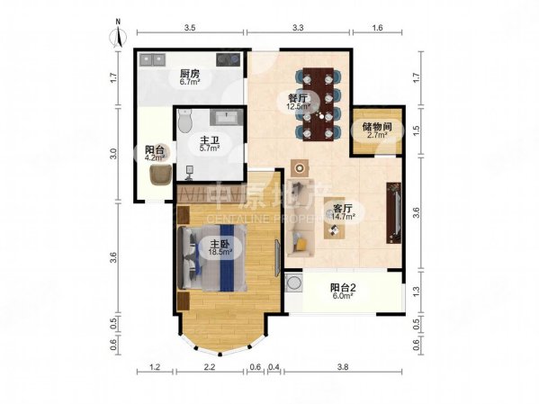 珠江香樟北园1室2厅1卫72.22㎡南590万