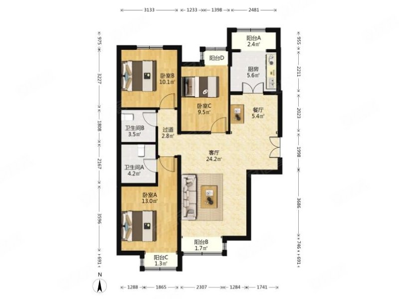 (免,收,拥,金)融景城 3室2厅 117.39平
